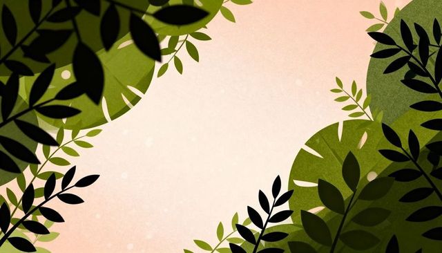 Botanical frame pale pink panel surrounded by tropical leaf silhouettes