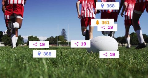 Rugby Team Sprinting During Practice with Interactive Icons