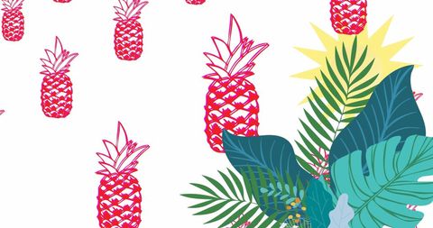 Tropical Red Pineapples on White Background, Bold Vector Illustration