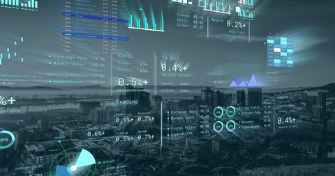 Innovative Financial Data Processing with Cityscape Background - Download Free Stock Images Pikwizard.com