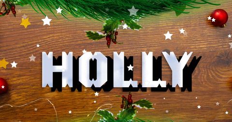 Festive holly letter art with christmas decorations