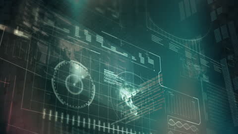 Futuristic Digital Interface with Data Processing and World Map