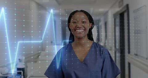 Smiling Nurse with Heartbeat Overlay in Hospital Corridor - Download Free Stock Images Pikwizard.com