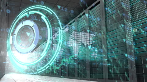 Futuristic Data Centre with Digital Interface Elements