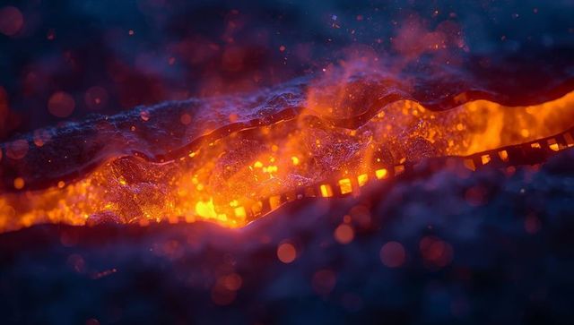 Oozing molten lava through volcanic fissure with glowing embers