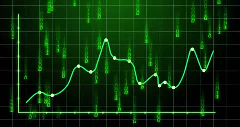 Neon Green Data Visualization Chart with Blue Binary Cascade