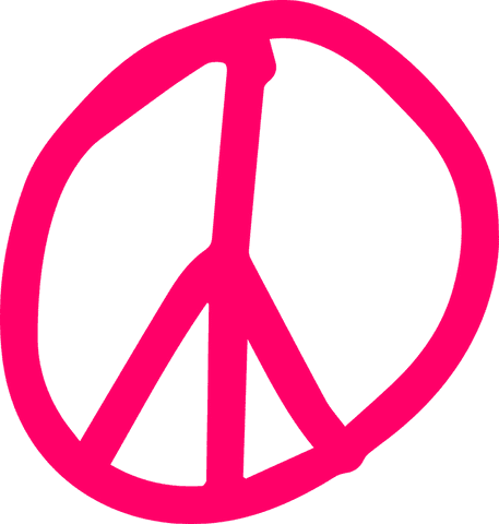 Magenta peace icon on transparent background with hand-drawn look