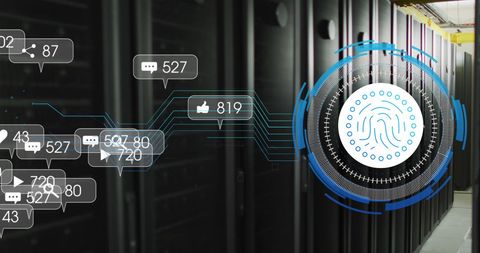 Digital Security in Network Server Room with Data Icons - Download Free Stock Images Pikwizard.com