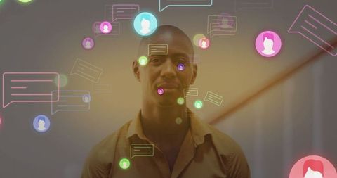 Man interacting with virtual communication interface