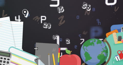 Animated Falling Numbers with School Supplies Concept