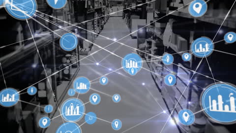 Digital Connectivity with Icons Over Warehouse