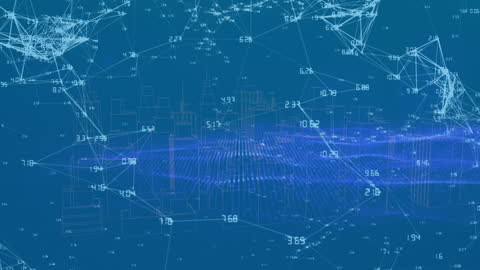 Abstract Network Connections Overlaying Digital Cityscape