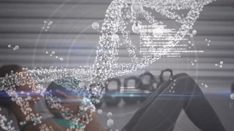 DNA Strand Overlay on Workout Scene Highlighting Health Tech