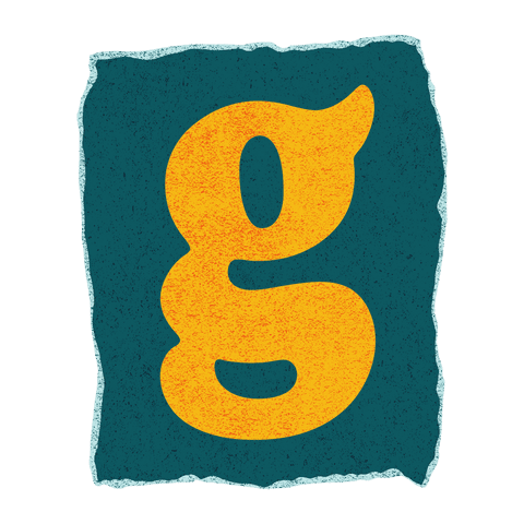 Bold Typographic G on Textured Transparent Teal Background