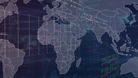 Abstract Global Financial Data with Transparent World Map Overlay
