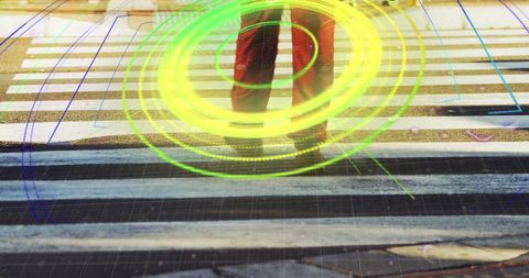 Augmented reality overlay people crossing street urban concept