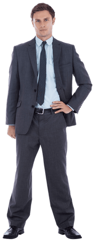 transparent serious businessman in dark gray suit with hand on hip - Download Free Stock Videos Pikwizard.com