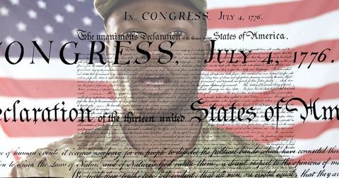 African American Soldier Symbolizing Patriotism and Independence with US Flag