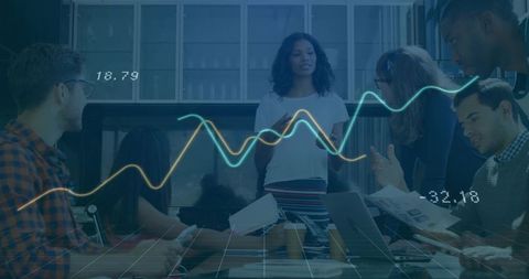 Business Presentation with Holographic Data Visualization in Modern Office