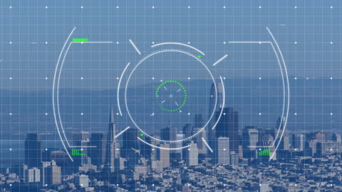 Futuristic Data Interface Overlaid on City Skyline
