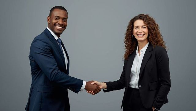 Professional Business Partners Shaking Hands in Formal Attire