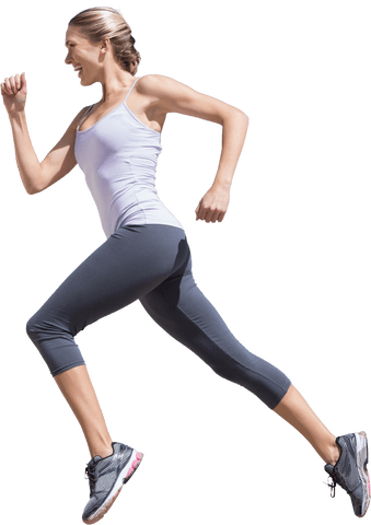 Energetic Caucasian Female Runner on Transparent Background