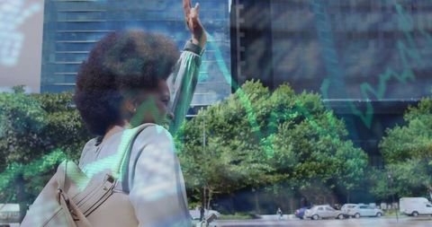 Commuter Hailing Ride in Urban Cityscape