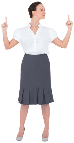 Confident Businesswoman on Transparent Background with Hands Raised