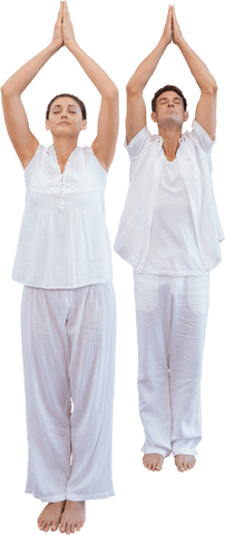 Caucasian Couple Performing Yoga Stretch on Transparent Background