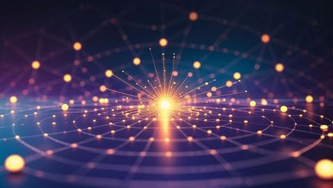 Futuristic digital network with radiant central sphere