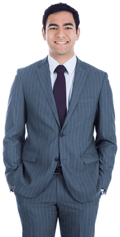 Smiling Businessman in Pinstripe Suit Transparent Background
