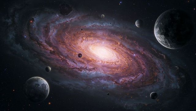Mysterious spiral galaxy with planets and stars