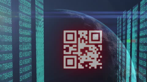 Binary Code Overlay with QR Code and Digital Earth Visualization