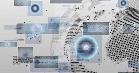 Digital futuristic hud interface with dotted world map