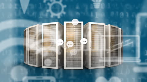 Data Processing Over Server Room Animation with Digital Connections