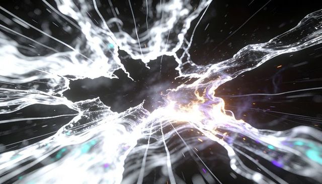 Cosmic rift emitting plasma filaments, glowing energy core and radiant particle streams