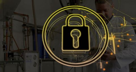 Industrial Security Concept with Engineer and Padlock Icon