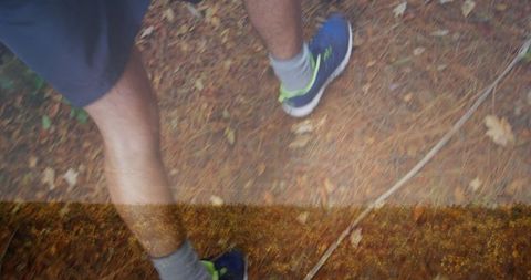 Man Hiking Forest Trail in Sporty Sneakers and Activewear