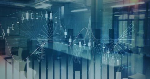 Digital Data Analytics Overlaying Corporate Workspace