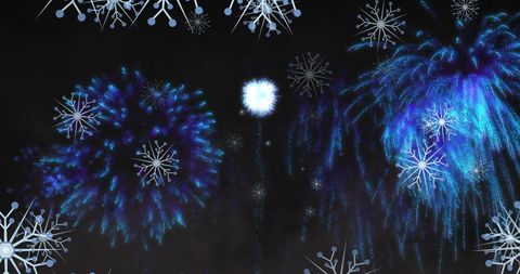 Festive New Year Fireworks and Snowflakes in Night Sky - Download Free Stock Images Pikwizard.com