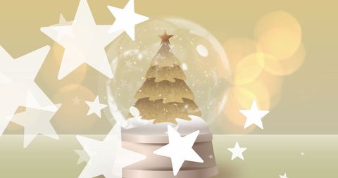 Whimsical Christmas Tree in Snow Globe with Stars