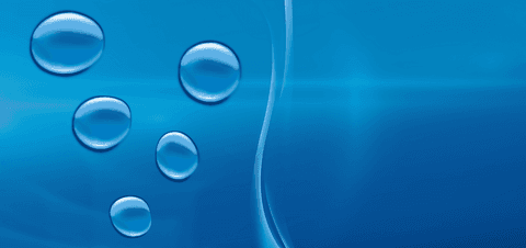 Transparent water drops on smooth blue background illustration