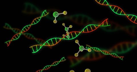 Futuristic visualization of dna strands and molecular structures