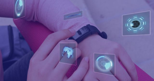 Person Interacting with Holographic Projections from Wearable Technology - Download Free Stock Images Pikwizard.com