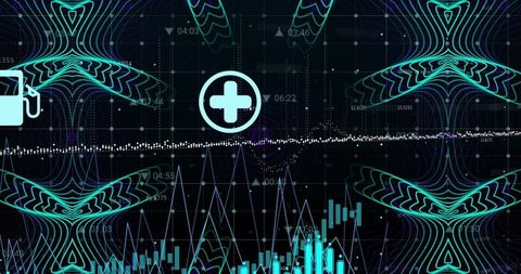 Futuristic Digital Dashboard with Data Visualizations and Analytics Icons