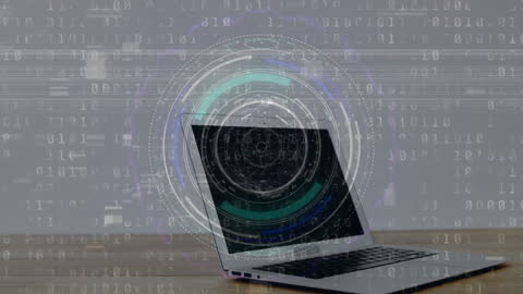 Futuristic Virtual Interface with Laptop and Binary Code