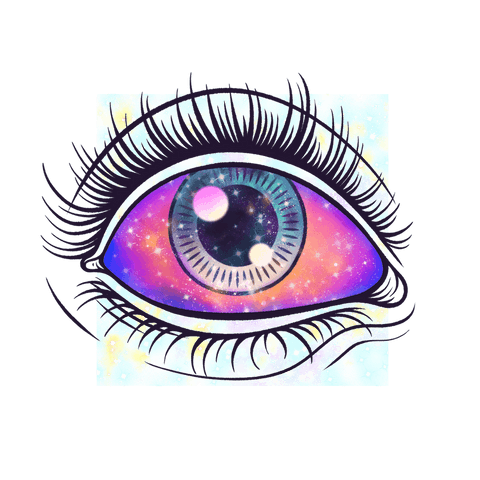 Cosmic eye floating with galaxy iris on transparent background