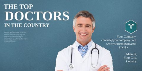 Confident doctor in professional healthcare promotion template