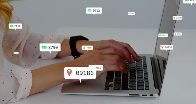 Person Typing Laptop Digital Notifications Pop-Ups Surrounding - Download Free Stock Images Pikwizard.com