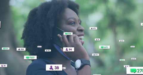 Woman Engaged with Digital Communications Overlaid on Smartphone Usage